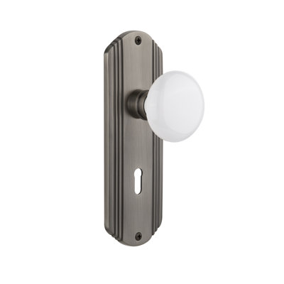 Bouton de porte mortaise intérieur en porcelaine blanche avec plaque longue Deco