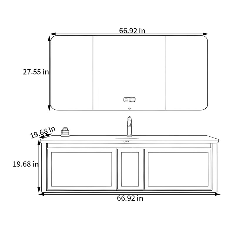 Armoire de salle de bain française, H 19,68 po x l 66,92 po x P 19,68 po