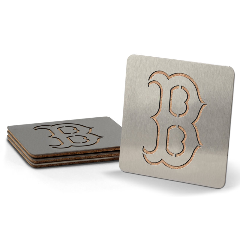 Stainless Steel Square 4 Piece Coaster Set, Boston Red Sox