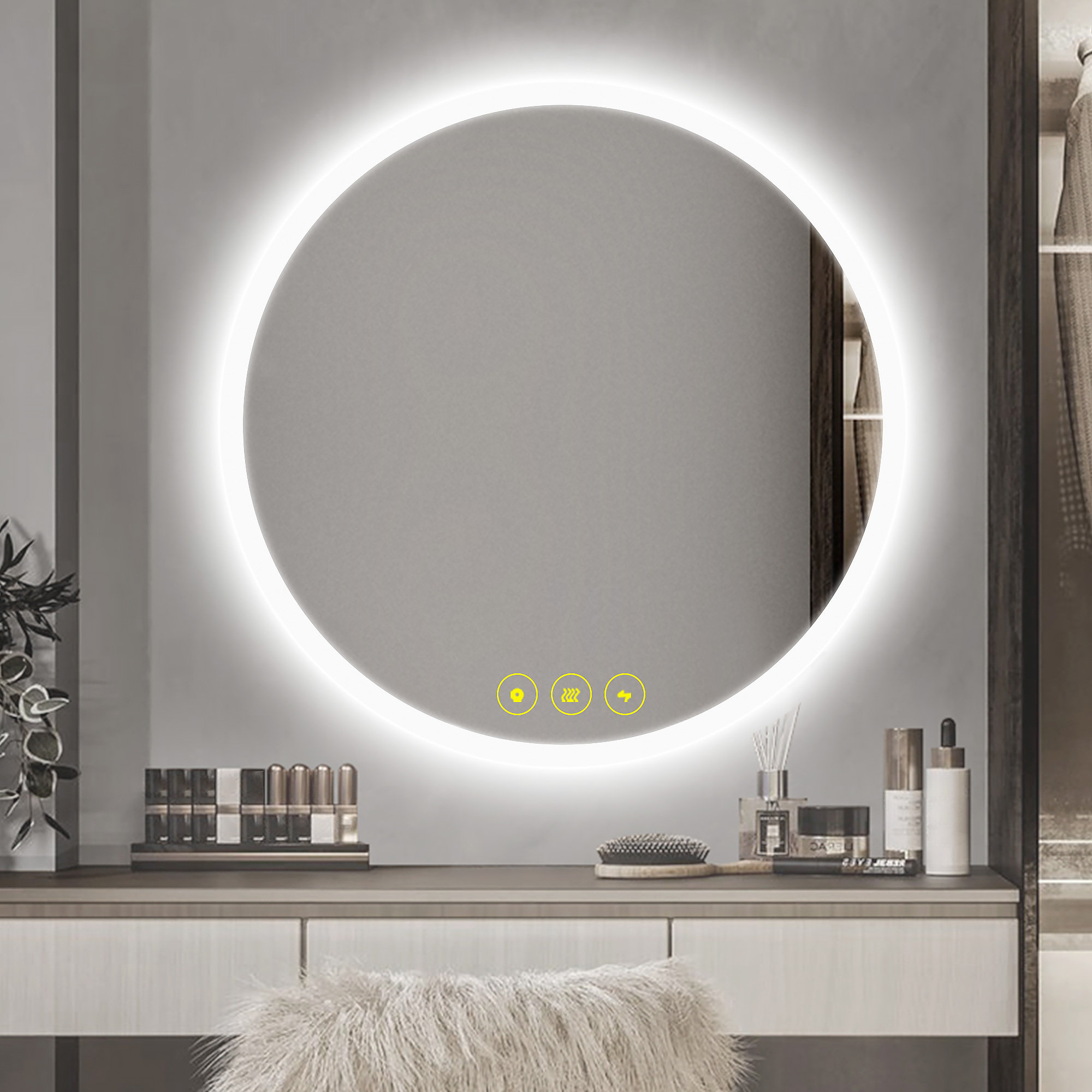 Wrought Studio™ Ailsa Round Bathroom LED Mirror Backlit Illuminated