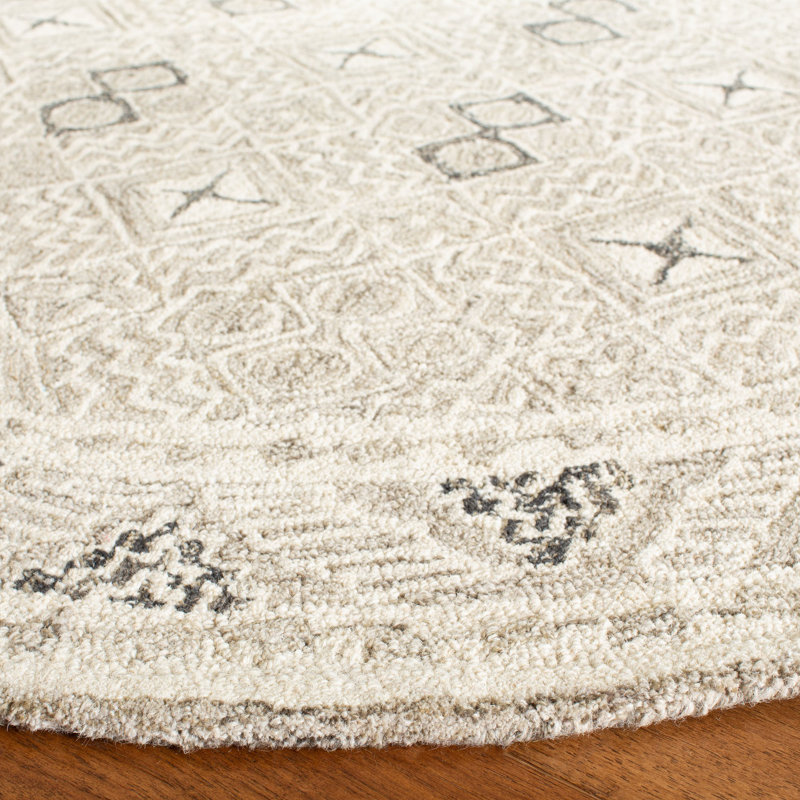 Tapis gris / ivoire en laine / coton touffeté à la main Devlin, Rond 5 pi