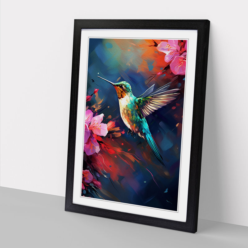 Hummingbird Tachisme - Framed Print, 64cm H x 46cm W x 2cm D, Black Framed