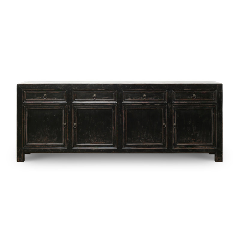 Buffet quatre tiroirs vieilli naturel 93 x 18 x 35 H, Noir mat