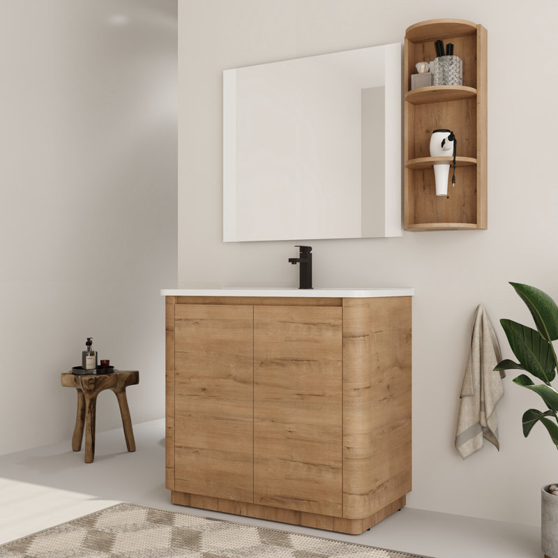 Ensemble de meuble-lavabo simple autoportant avec plateau de meuble-lavabo en céramique et support mural de 12 po Addisin