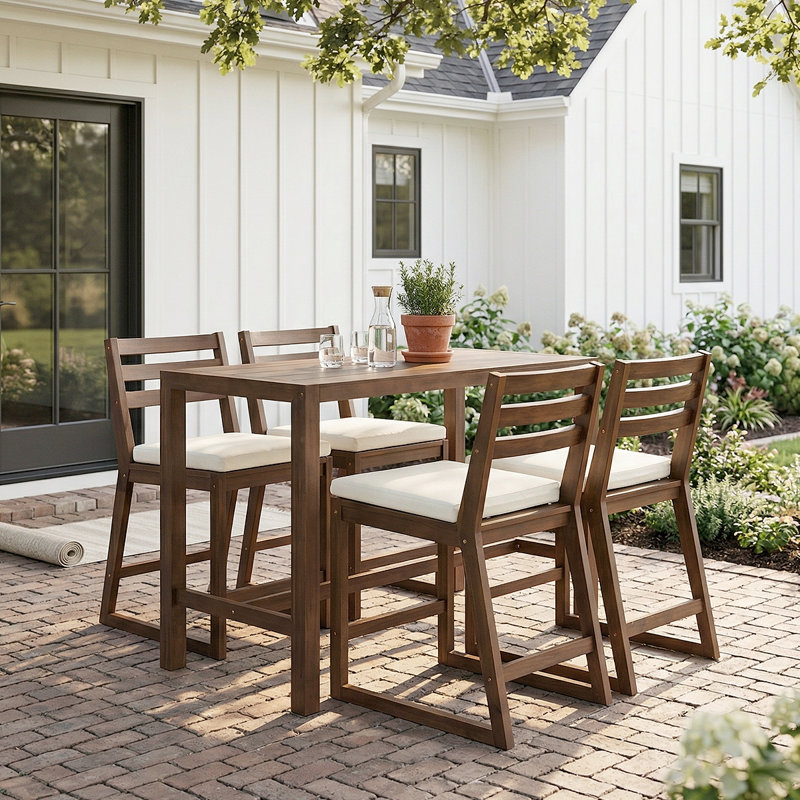 Ensemble de meubles de patio 5 pièces résistant aux intempéries - Conception en bois massif pour les repas en plein air, Brun