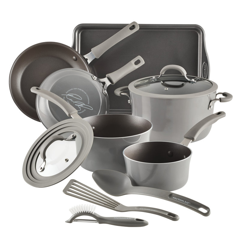 Rachael Ray Cook & Create Aluminum Nonstick Cookware Set, 11-Piece, Gray