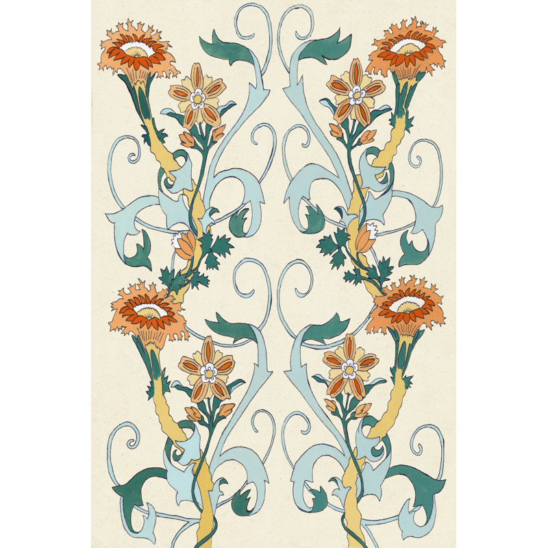 Nouveau Floral Design II - Wrapped Canvas Painting, 46cm H x 30cm W