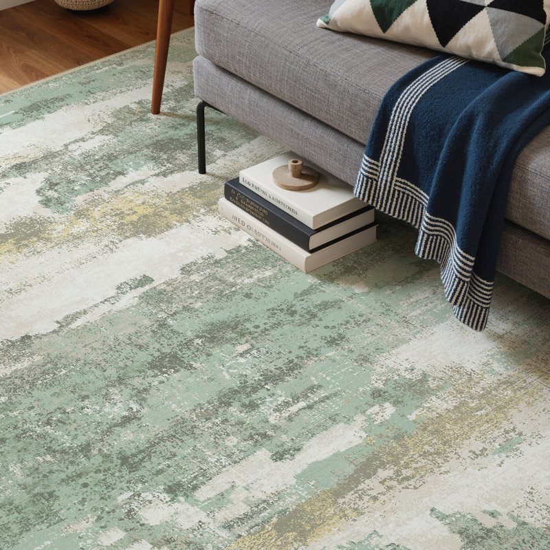 Pavelina Abstract Reversible Green Machine-Washable Area Rug with Rug Pad, Rectangle 8' x 10', Green 