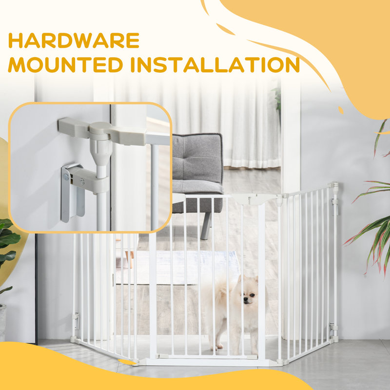 Pet Safety Gate 3 Panels Playpen Metal Fence with Walk Through Door White