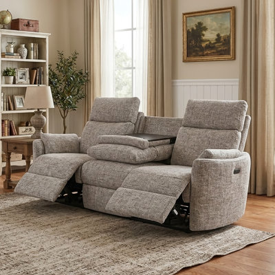 Canapé inclinable électrique à 3 places Callendale avec table rabattable, porte-gobelets, deux ports USB et Type-C