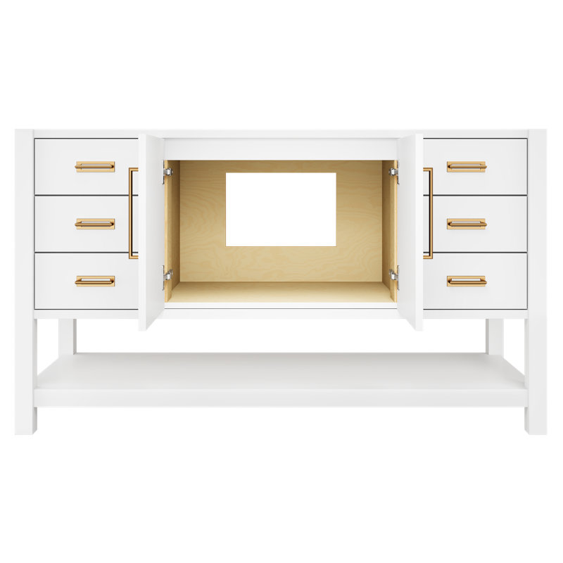 Meuble-lavabo simple très large Kiawah, Blanc pur, Or satiné, 60"