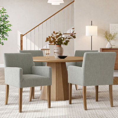 Set of 4 Upholstered Solid Wood 20.5'' Seat Height Linen Dining Armhair