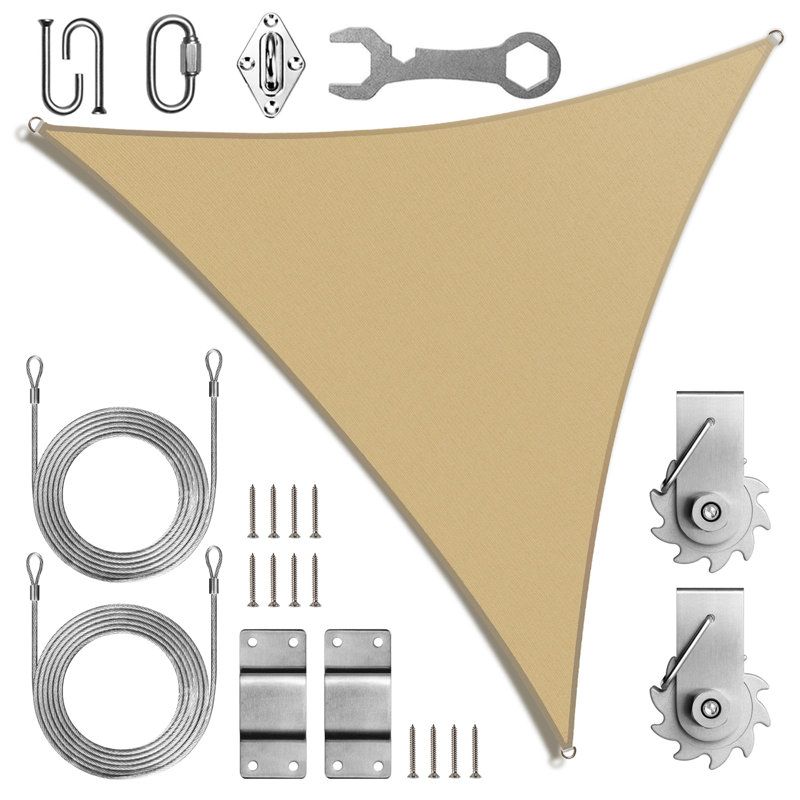 Voile d'ombrage triangulaire Royal Shade avec treuil d'installation, 14 pi x 14 pi x 14 pi, Tanné