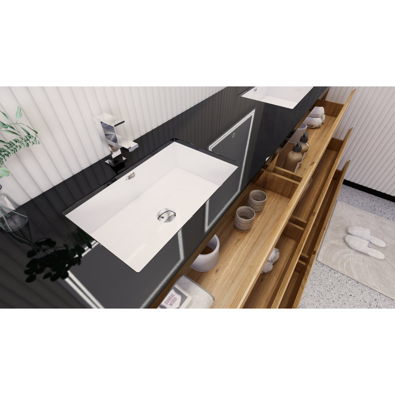 Santrice 83.5'' Double Bathroom Vanity with Acrylic Top, Natural Oak