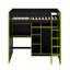 Lit mezzanine double pleine grandeur, lit mezzanine en bois avec bureau, armoire ouverte, tablettes et lumières RVB-341738449