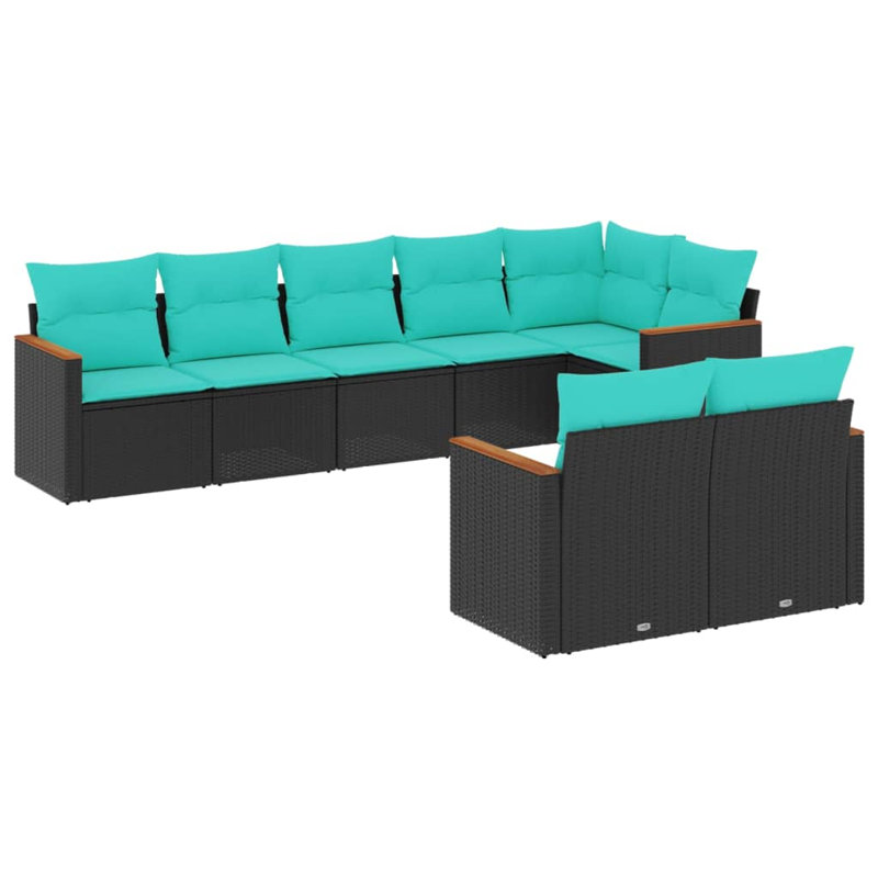  Ensemble de canapé de patio 8 pièces avec coussins en rotin de polyester noir