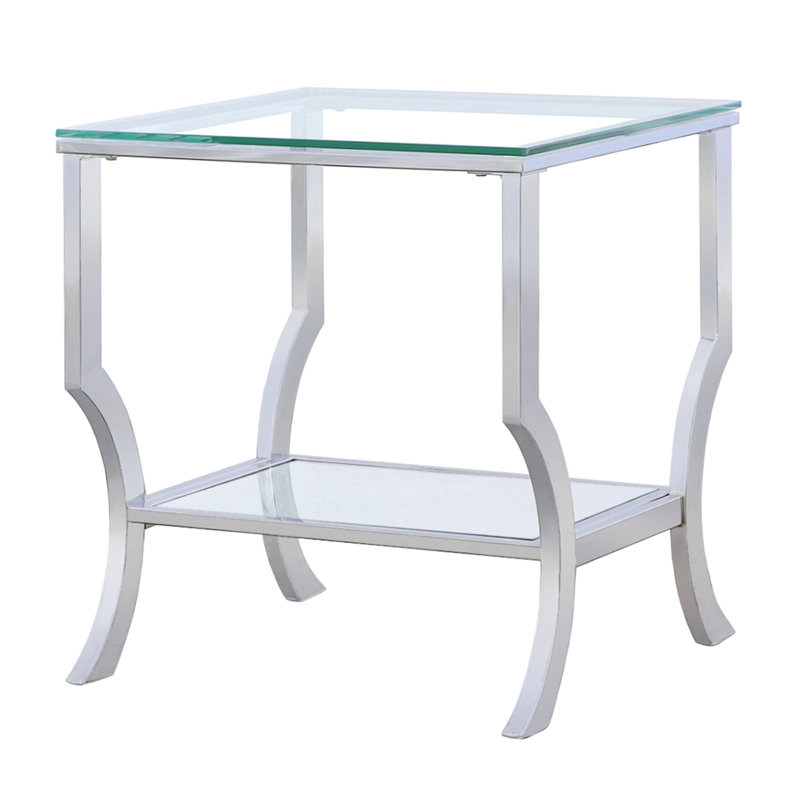 Square End Table, Glass Finish, And Aesthetic Design, Tables Elegant Surface, Shelving Units
