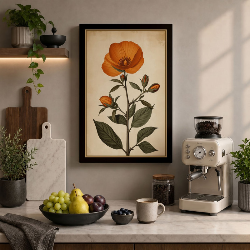 Single Stem in Bloom Botanical - Wrapped Canvas, 18x12 - 45.7 x 30.5 cm, Terracotta Border