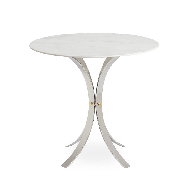 Electrum 32" White Marble Top Cafe Dining Table with Polished Nickel Legs