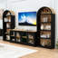 Meuble télé en bois avec tablettes arquées, portes en verre trempé et tablettes réglables-1227897461
