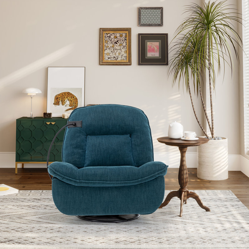 Betzabe Upholstered Swivel Recliner, Green Chenille
