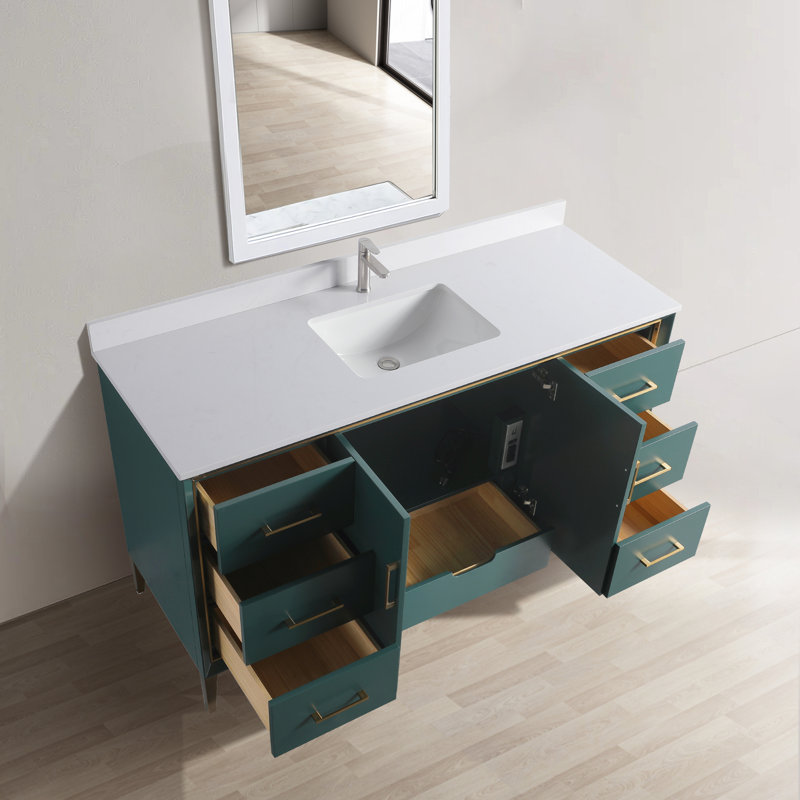 Capot - 4 g 60,00 po X P 22,00 po P 35,00 po Meuble-lavabo autoportant en bois vert H avec plateau simple blanc