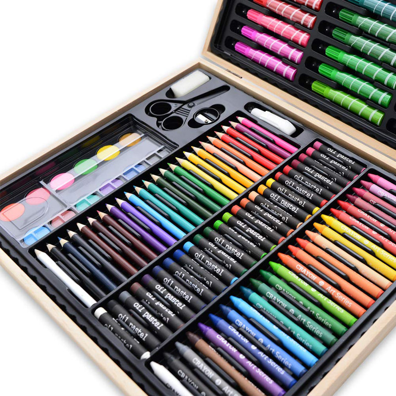 130‑Piece Deluxe Art Kit, Drawing Painting Set with Portable Wooden Case for Kids Adults Beginners