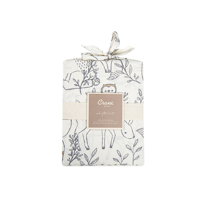Woodland Animals Fitted Crib Sheet, 100% Cotton, Brown and White, Soft and Durable, Ezra