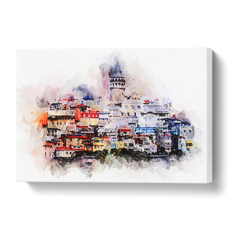 Galata Tower in Istanbul Turkey in Abstract - Wall Art, 35.6 cm H x 50.8 cm W x 3 cm D, Wrapped Canvas