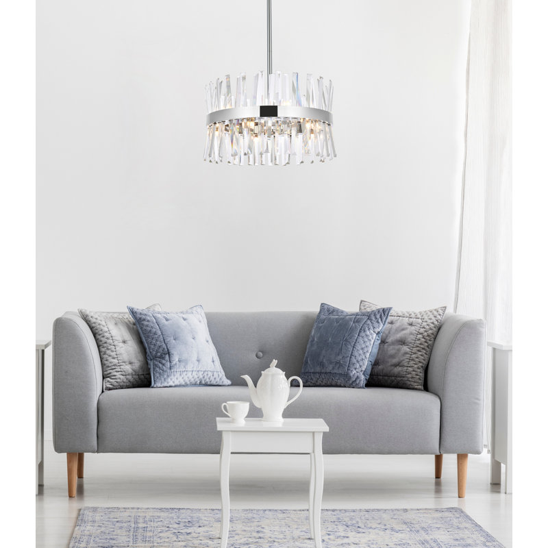 Luminaire suspendu rond en cristal Athol 12 pouces noir, 20" W, Chrome, 10 lumières