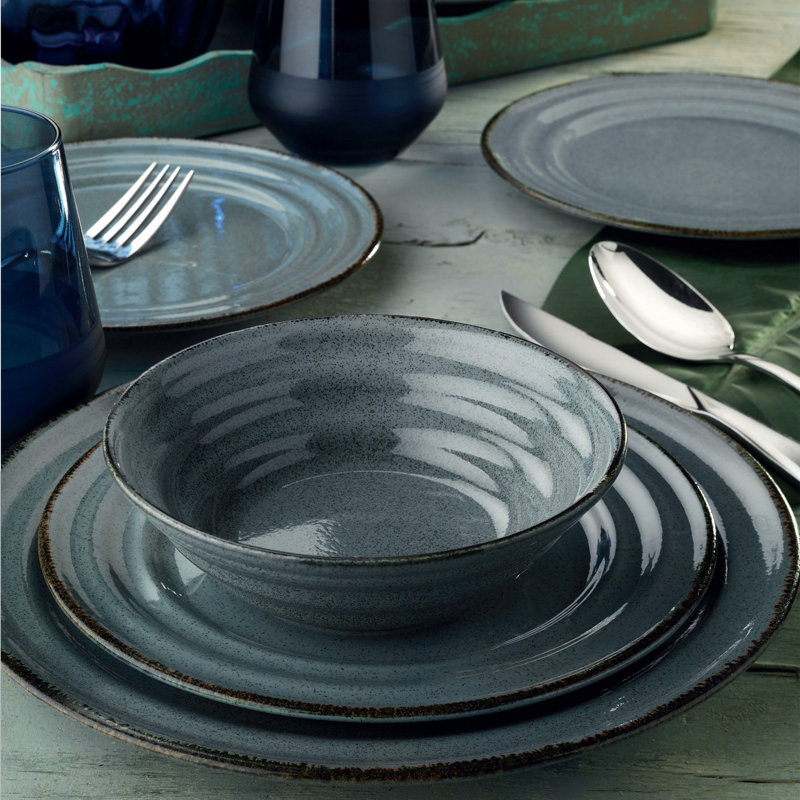 Brabazon Piece Porcelain Dinnerware Set - Service for 6, Blue