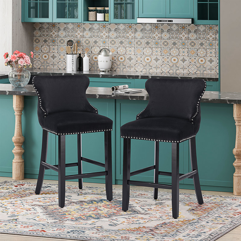 Tabourets de bar rembourrés en velours Merelin, Noir