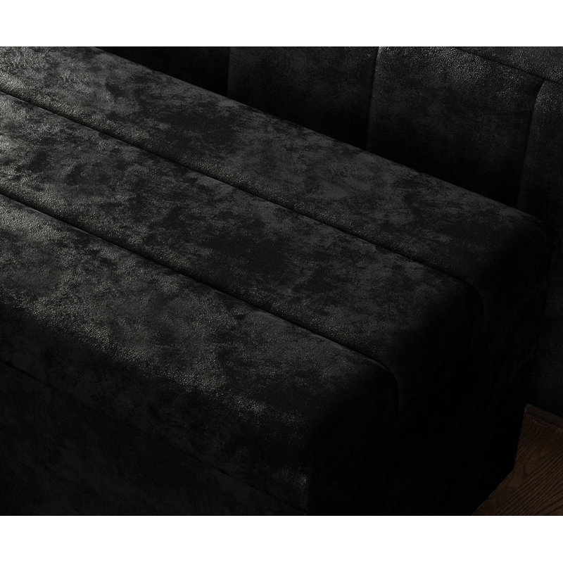 Airiona 102cm Wide Rectangle Striped Standard Ottoman with Storage, Black