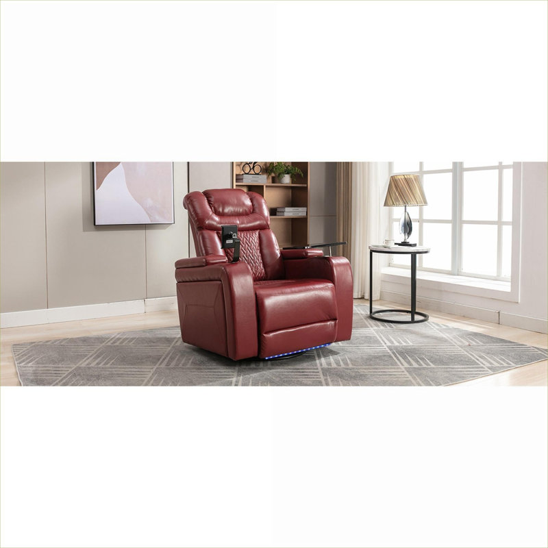 Fauteuil de cinéma inclinable électrique à siège simple en cuir polyuréthane rouge riche pivotant à 270 ° pour le salon