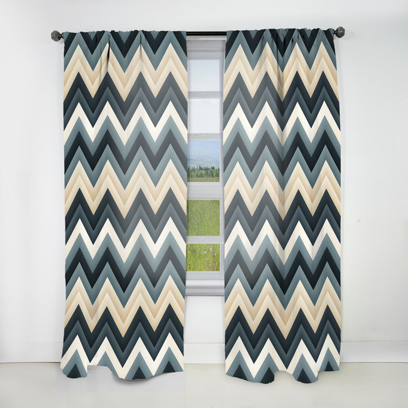 Motif à chevrons obscurcissant gris et blanc à motif géométrique III - 1 panneau, L 52 po x L 120 po
