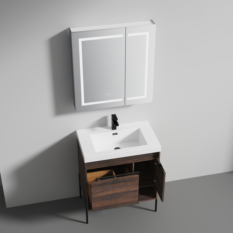 Dirickson 29.75 " W Freestanding Standard Free Standing 1 Single Vanity Bathroom Vanity With Acrylic Top, Walnut