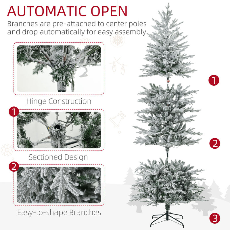 7.5 ft Pre-Lit Snow-Flocked Artificial Christmas Tree with 350 Warm Clear Lights, 850 Branch Tips and Steel Stand