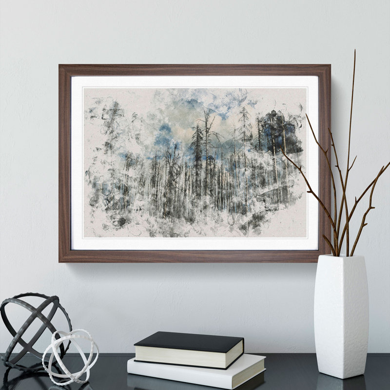 Winter Forest Vol.2 Watercolour - Picture Frame Graphic Art, 48cm H x 65cm W x 2cm D, Walnut