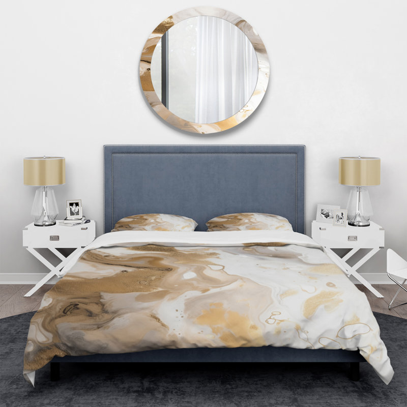 Ensemble de housse de couette en microfibre / polyester doré et gris A Marble Effect IV