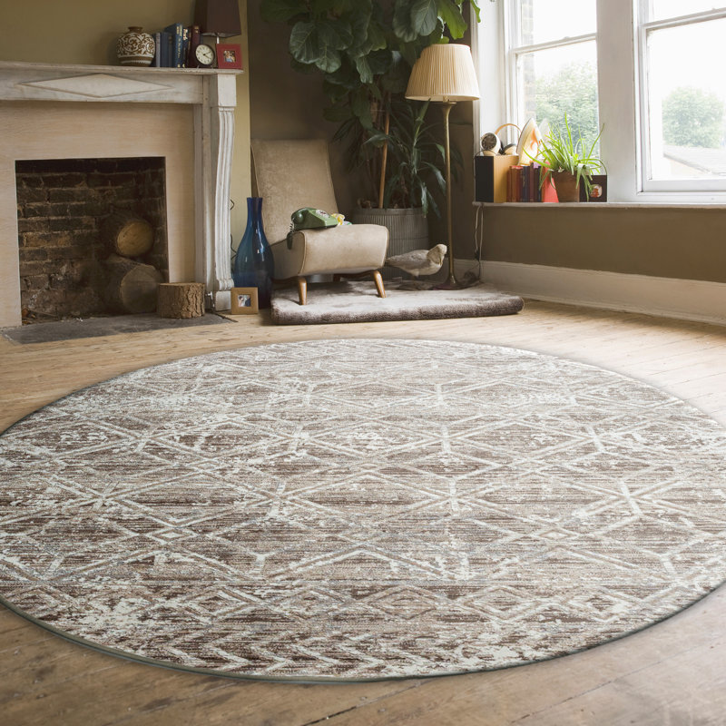 Kainaan 1243 Transitional Geometric Beige Area Rug, Beige, Round 7'10"