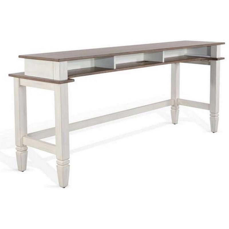 Dean Console Table, USB and Cubbies, 76 Inch Rectangular Brown, White