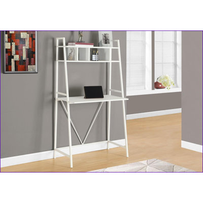 Bureaux, bureau d'ordinateur avec tablettes de rangement modernes, incliné blanc | Blanc | Panneau de fibres à densité moyenne