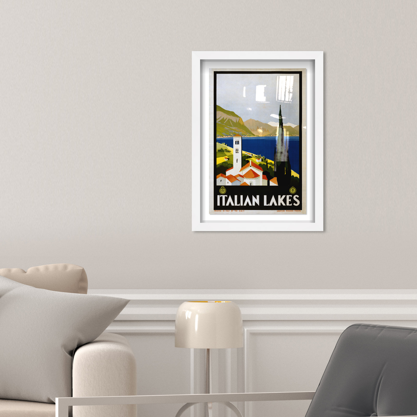 Italy, White Framed, 16" H x 11" W x 1" D
