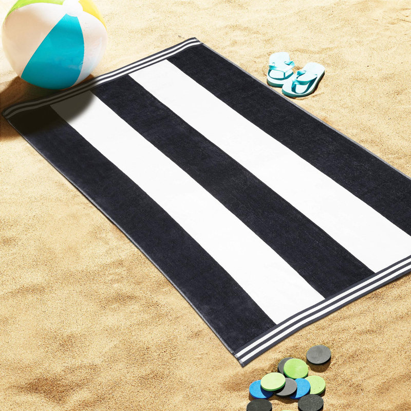 Calheta Cotton Oversized Cabana Stripe Beach Towels, Charcoal, 1