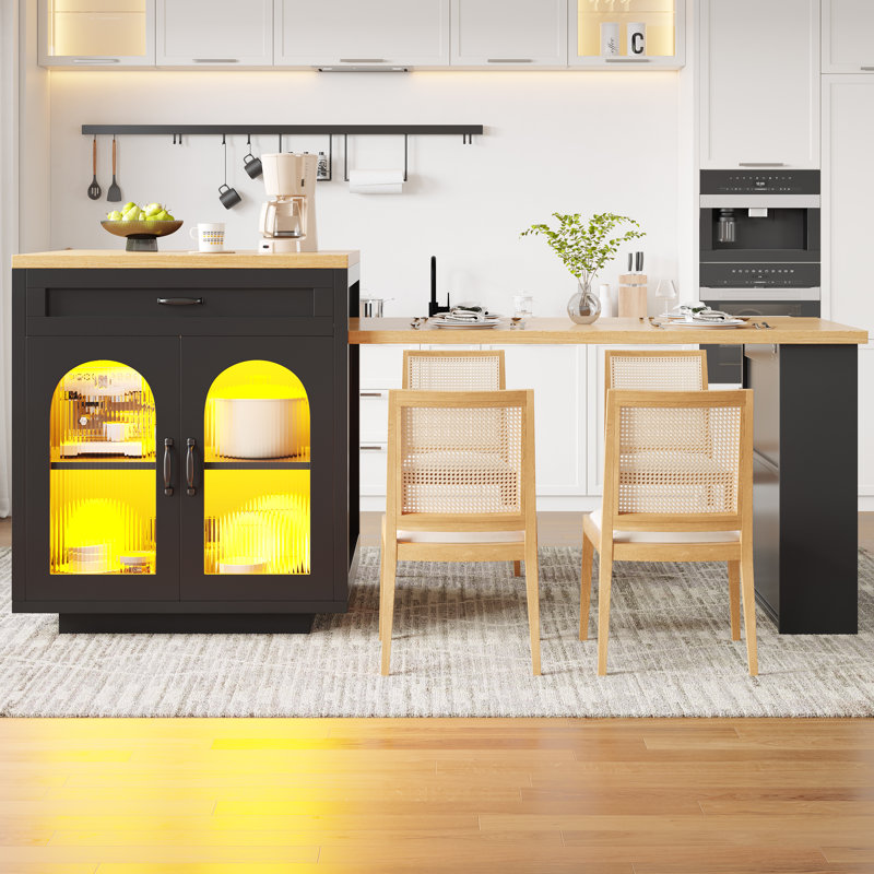 Wood Kitchen Island, Black