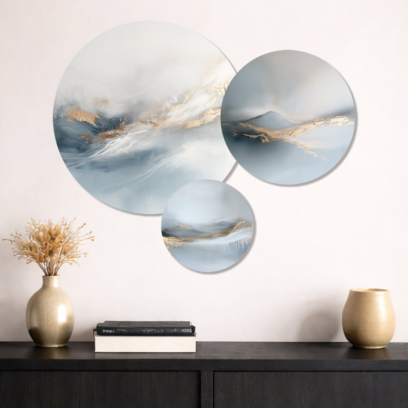 Aquarelle montagnes - Paysage, art mural en métal 3 pièces