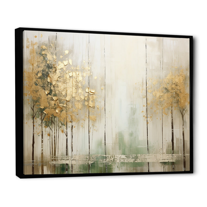 «Minimalisme beige et forêt dorée II», reproduction d'art sur toile, H 34 po x l 44 po x P 1,5 po, Cadre flottant noir