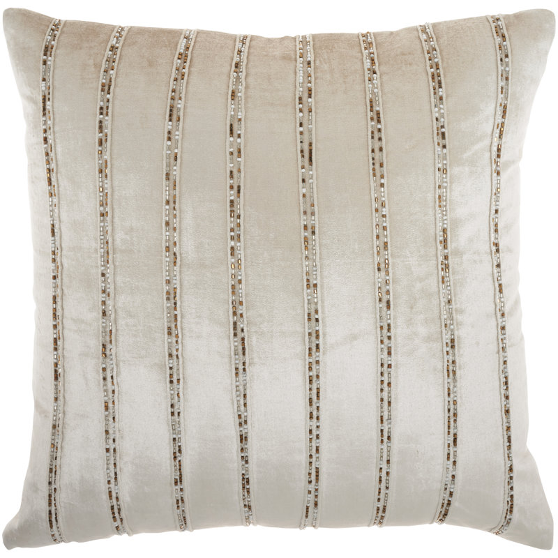 Sequined Velvet Throw Pillow, Beige