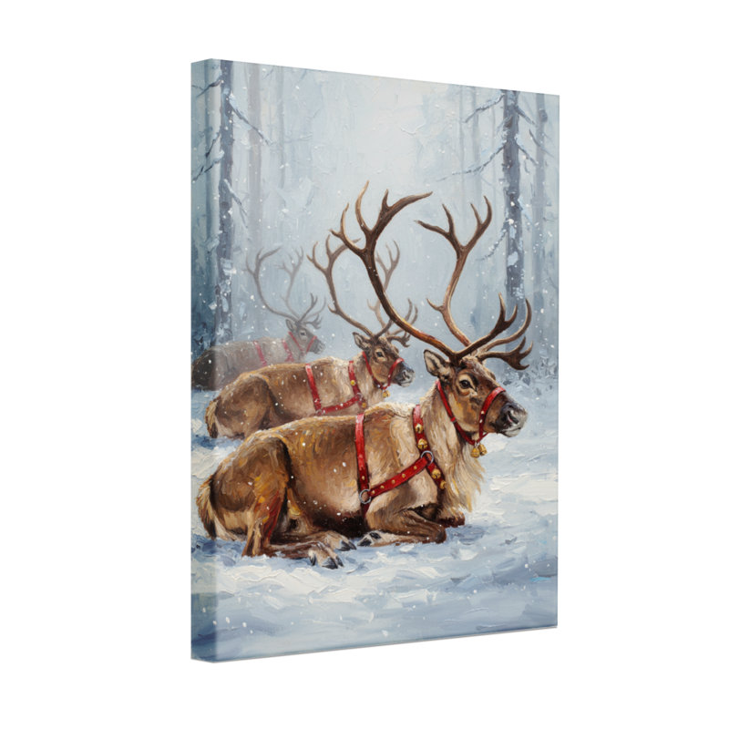 Renne de Noël dans une forêt enneigée, ensemble de 3 reproductions d'art sur toile, H 24 po x l 16 po