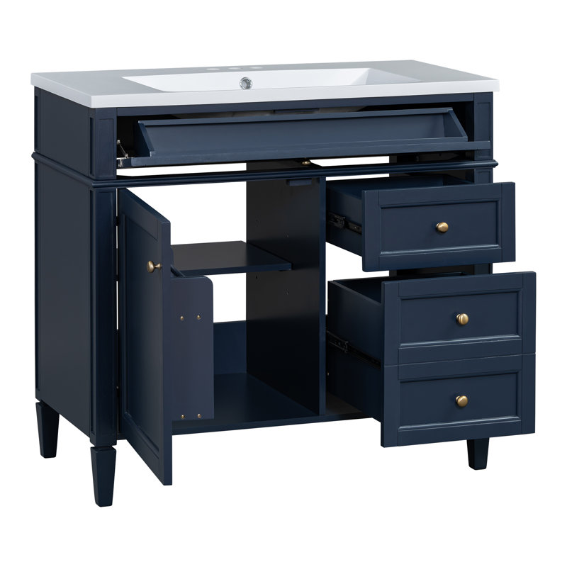 Élégant ensemble de meuble-lavabo et lavabo en bois bleu 36 po, solution de rangement moderne